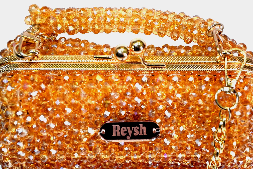 Crystal Beaded Party Clutch: Handmade Gold Evening Bag