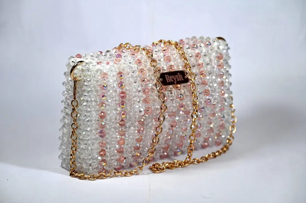 Pink Crystal Beaded Clutch: Handmade Sparkle Party Bag