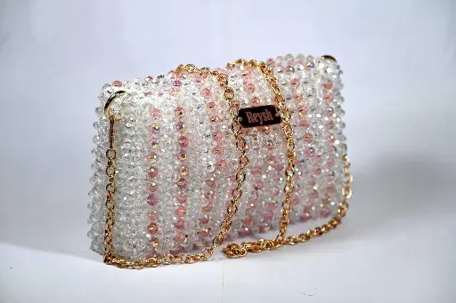 Pink Crystal Beaded Clutch: Handmade Sparkle Party Bag
