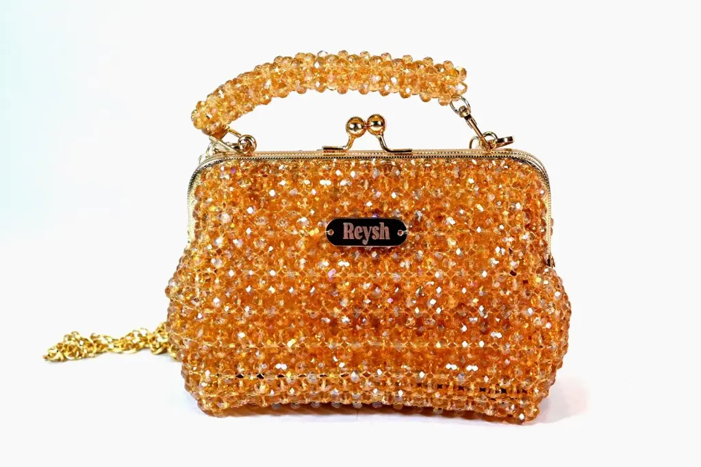 Crystal Beaded Party Clutch: Handmade Gold Evening Bag